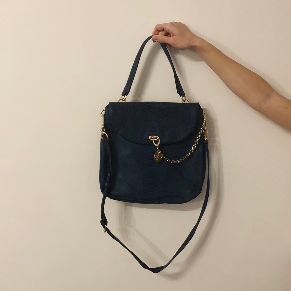 Turquoise Croc Embossed Satchel